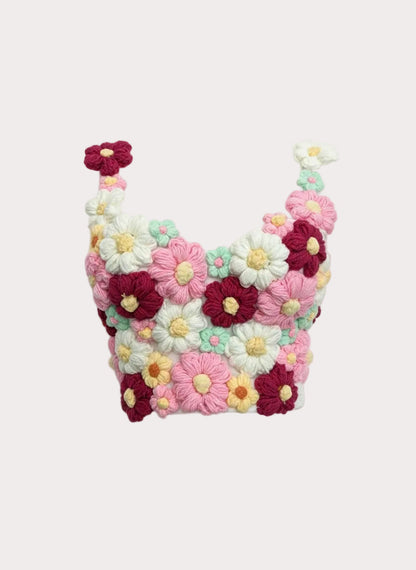 Haut en crochet floral multicolore