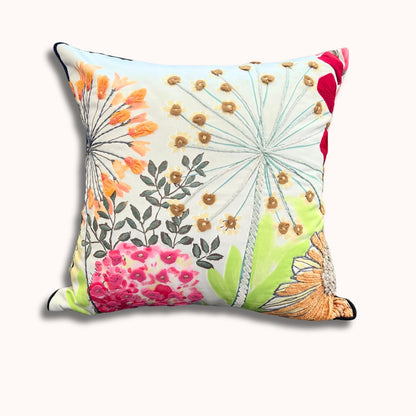 Housse de coussin brodée de pissenlits 40x40cm – Accent multicolore éclatant avec dos en soie de papier