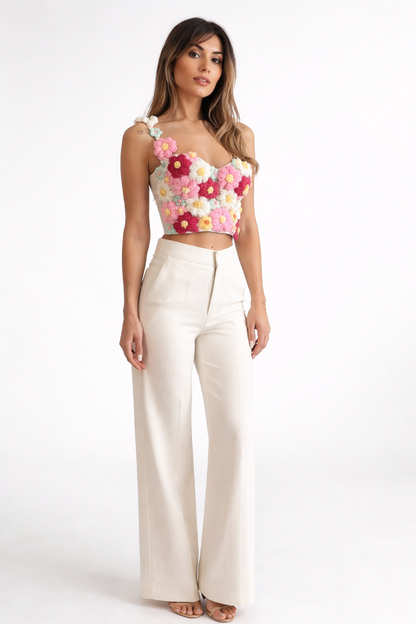 Haut en crochet floral multicolore