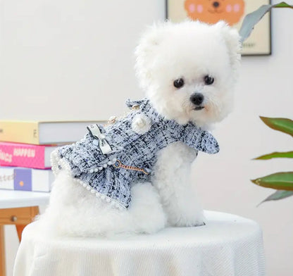 Pearl Luxe Tweed Dog Dress & Purse Set – Luxury Dog Outfit