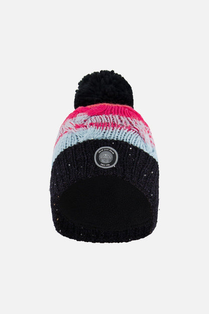 Bonnet tricoté dégradé bleu, corail et fuchsia