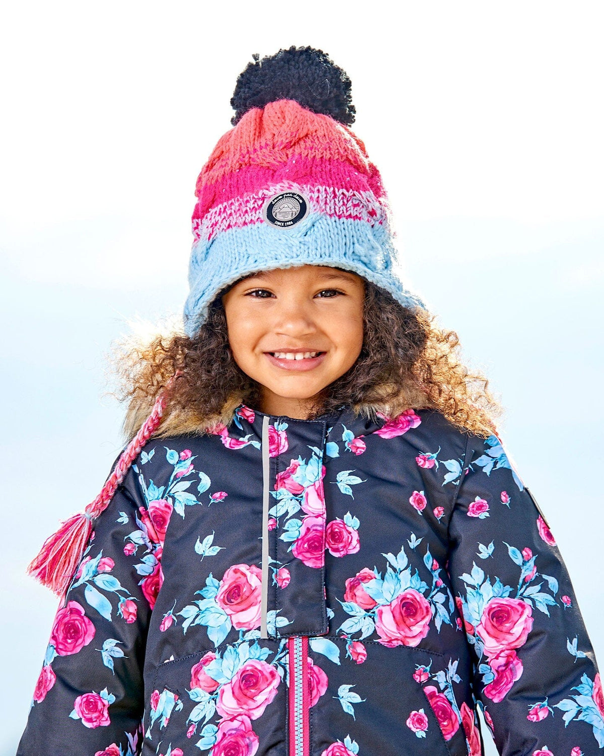 Bonnet péruvien dégradé bleu, corail et fuchsia