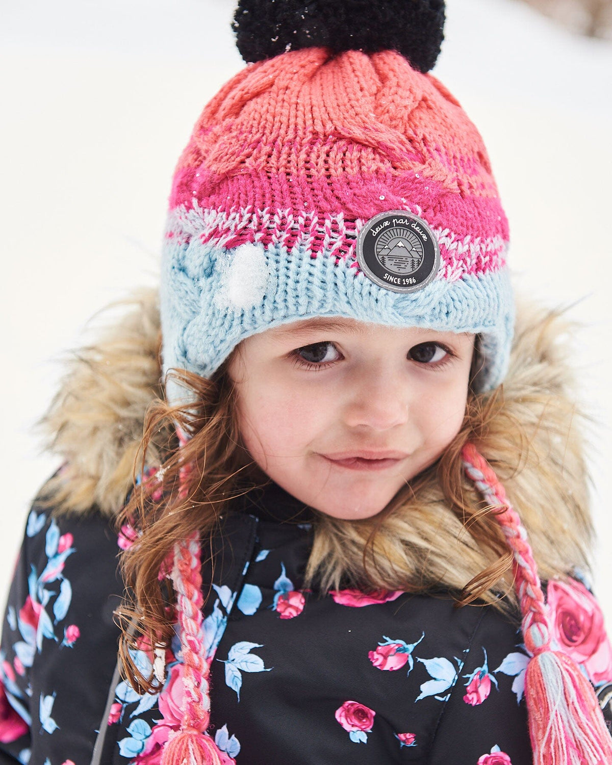 Bonnet péruvien dégradé bleu, corail et fuchsia