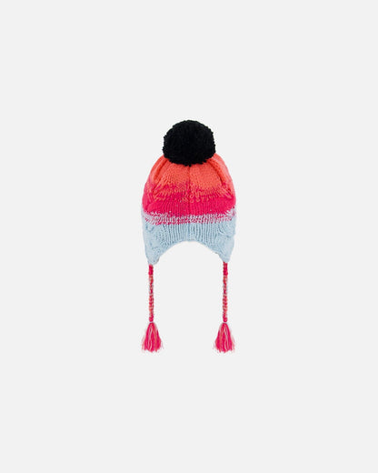 Bonnet péruvien dégradé bleu, corail et fuchsia