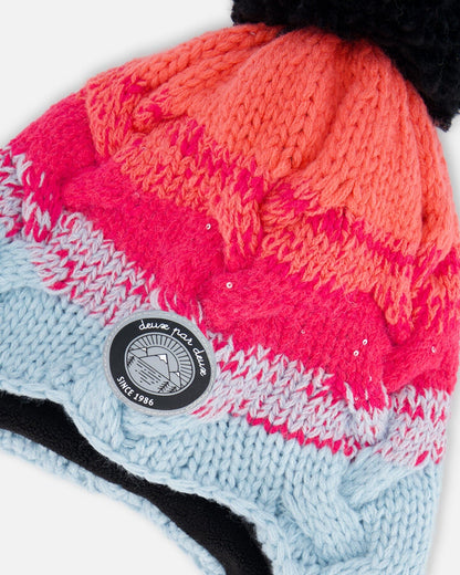 Bonnet péruvien dégradé bleu, corail et fuchsia