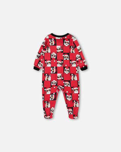 Pyjama une pièce en coton biologique rouge imprimé Père Noël