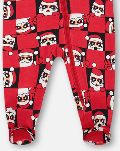 Pyjama une pièce en coton biologique rouge imprimé Père Noël