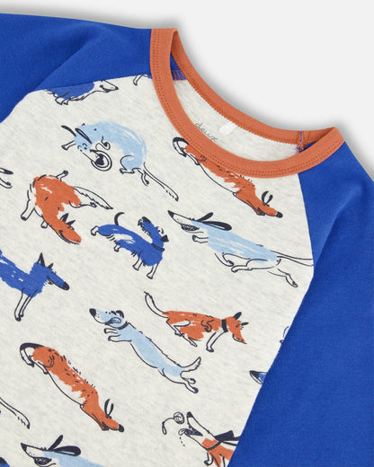 Organic Cotton Two Piece Pajama Set Blue And Orange Stripe