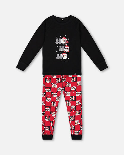 Pyjama deux pièces en coton biologique, rouge imprimé Père Noël