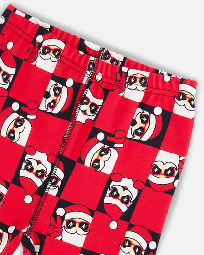 Pyjama deux pièces en coton biologique, rouge imprimé Père Noël