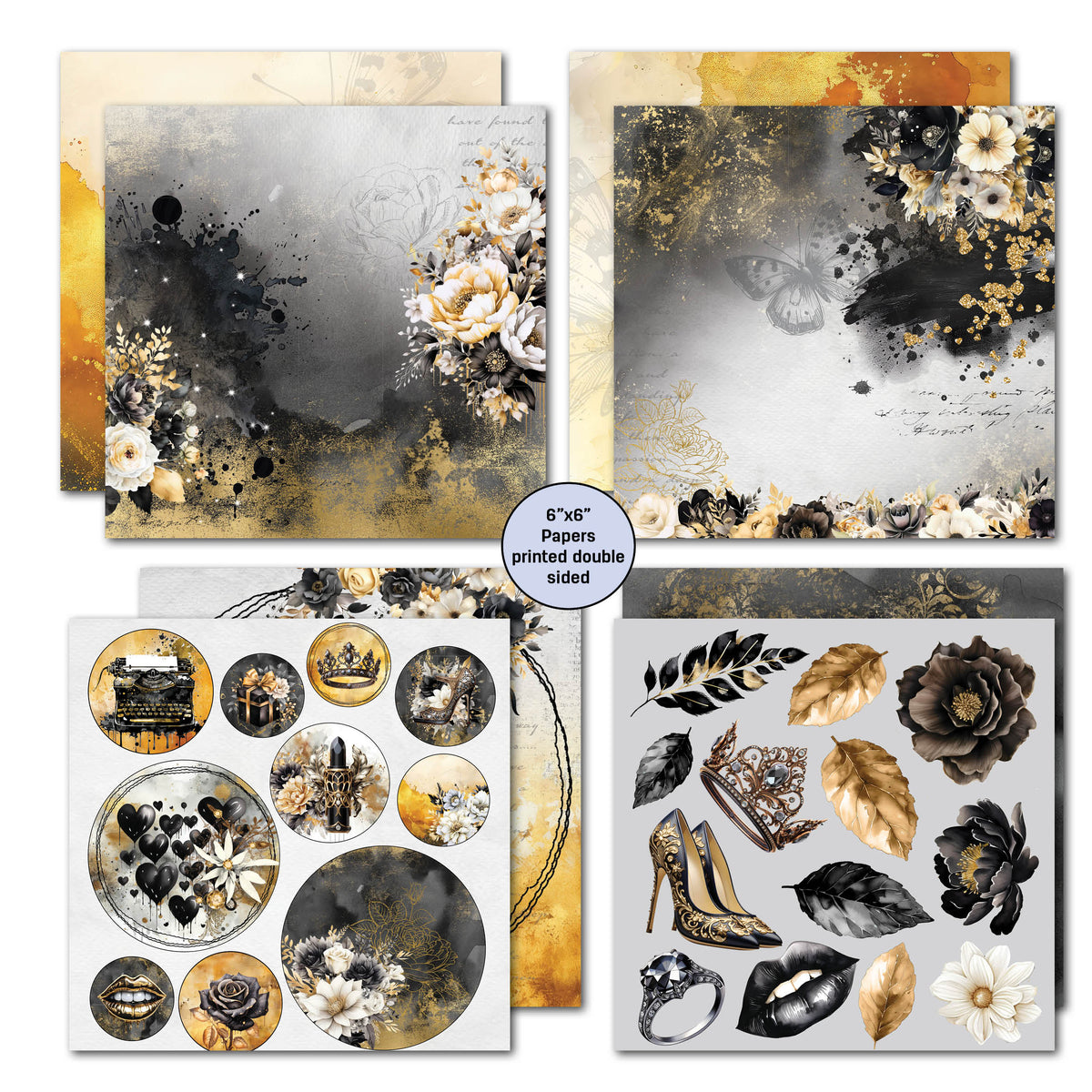 Lot de papiers Golden Ebony 6x6 de 3Quarter Designs