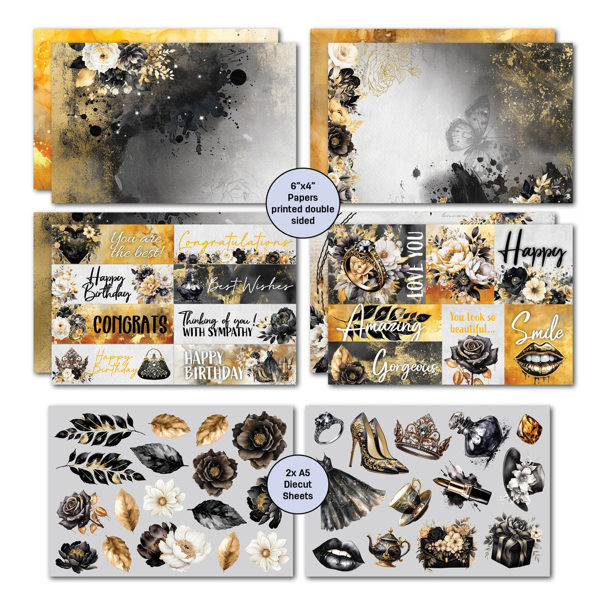 3Quarter Designs Golden Ebony Lot de 6x4 cartes
