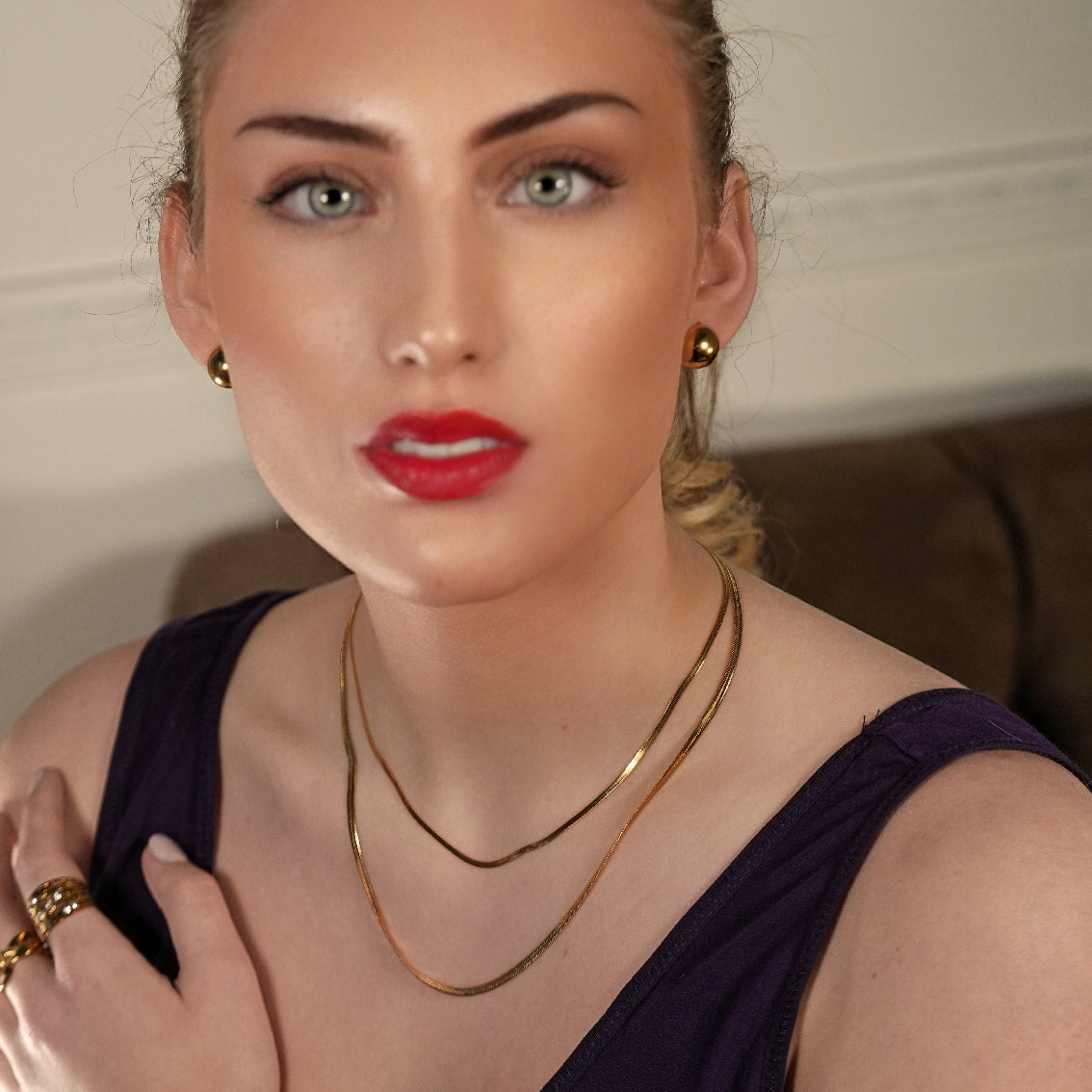 GINTA : Collier doré à 2 niveaux texturé peau de serpent