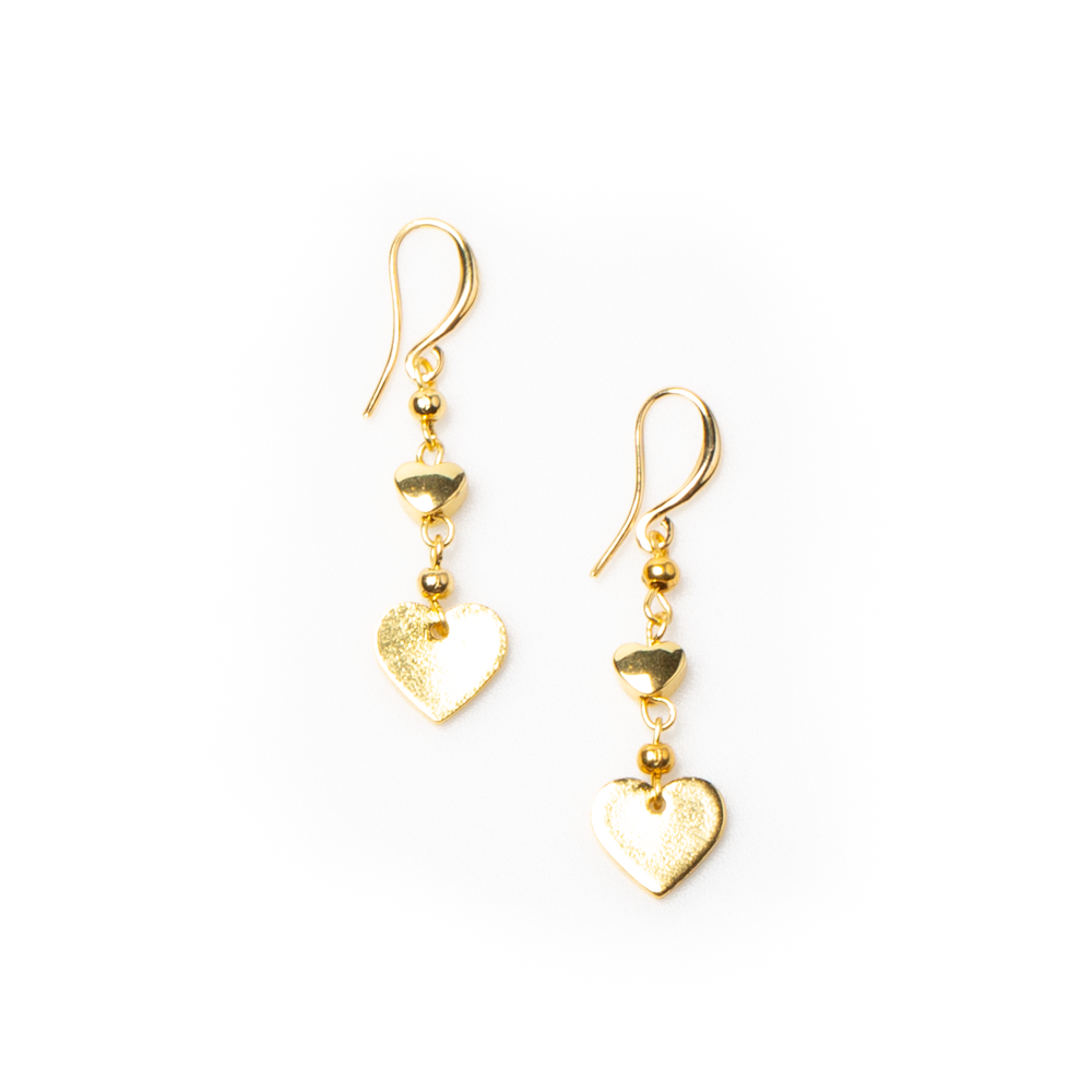 Boucles d'oreilles pendantes Cœur en plaqué or