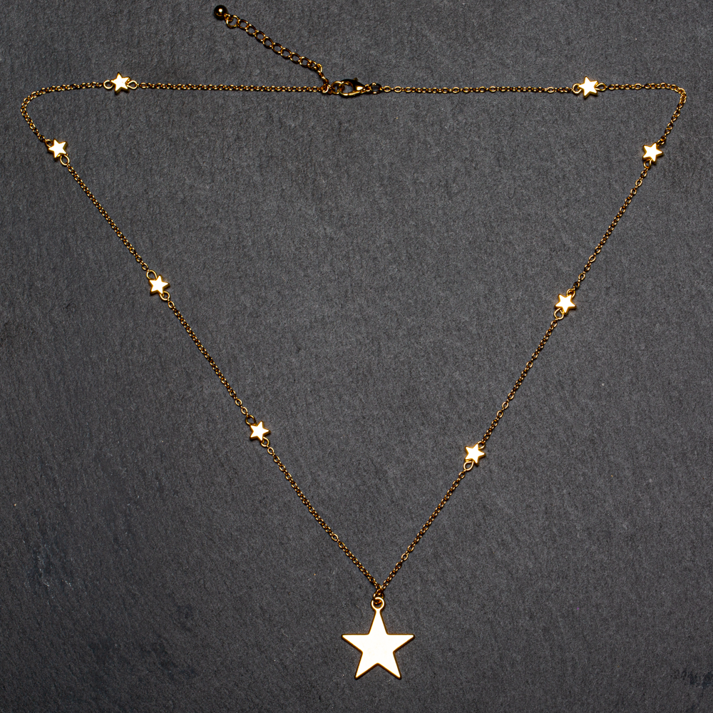 Collier Chaîne Étoile Sur Étoile Plaqué Or