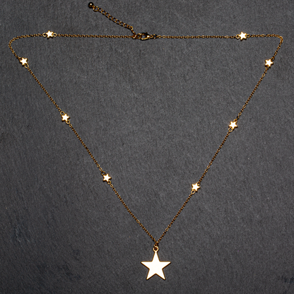 Collier Chaîne Étoile Sur Étoile Plaqué Or