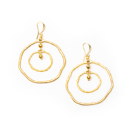 Beaten Double Ring Earring In Gold Plate