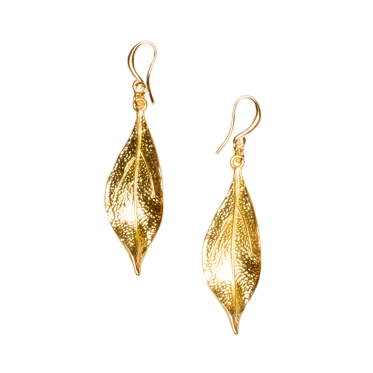 Textured Leaf Earrings- Gold Plate