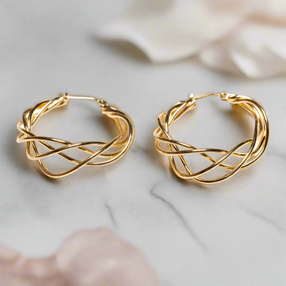 Boucles d'oreilles créoles torsadées - Plaqué or
