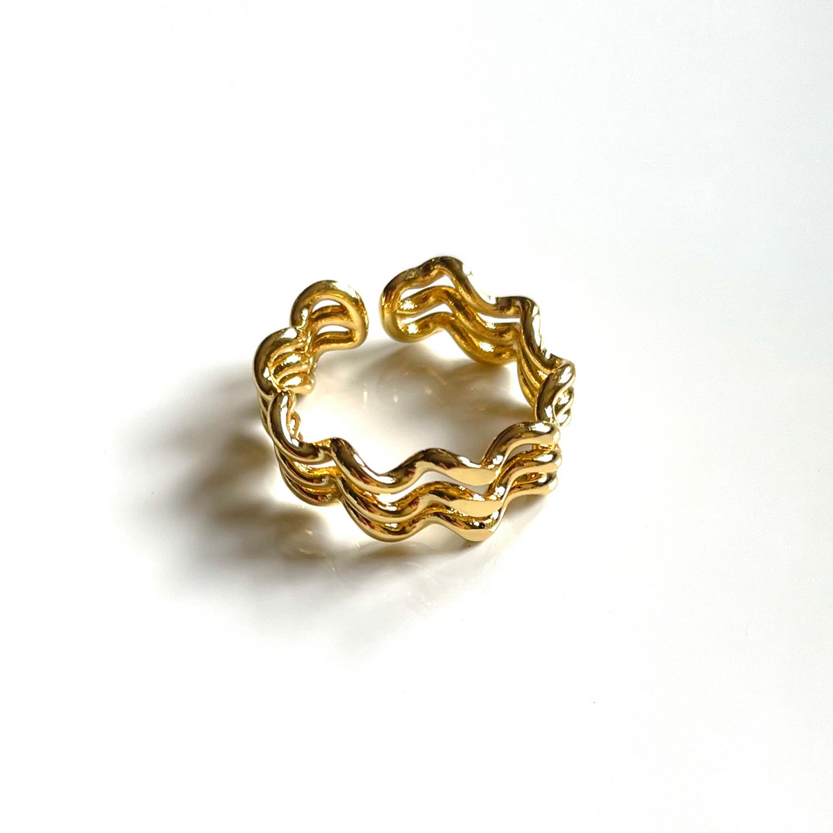 Bague Vague Triple Rang – Plaqué Or