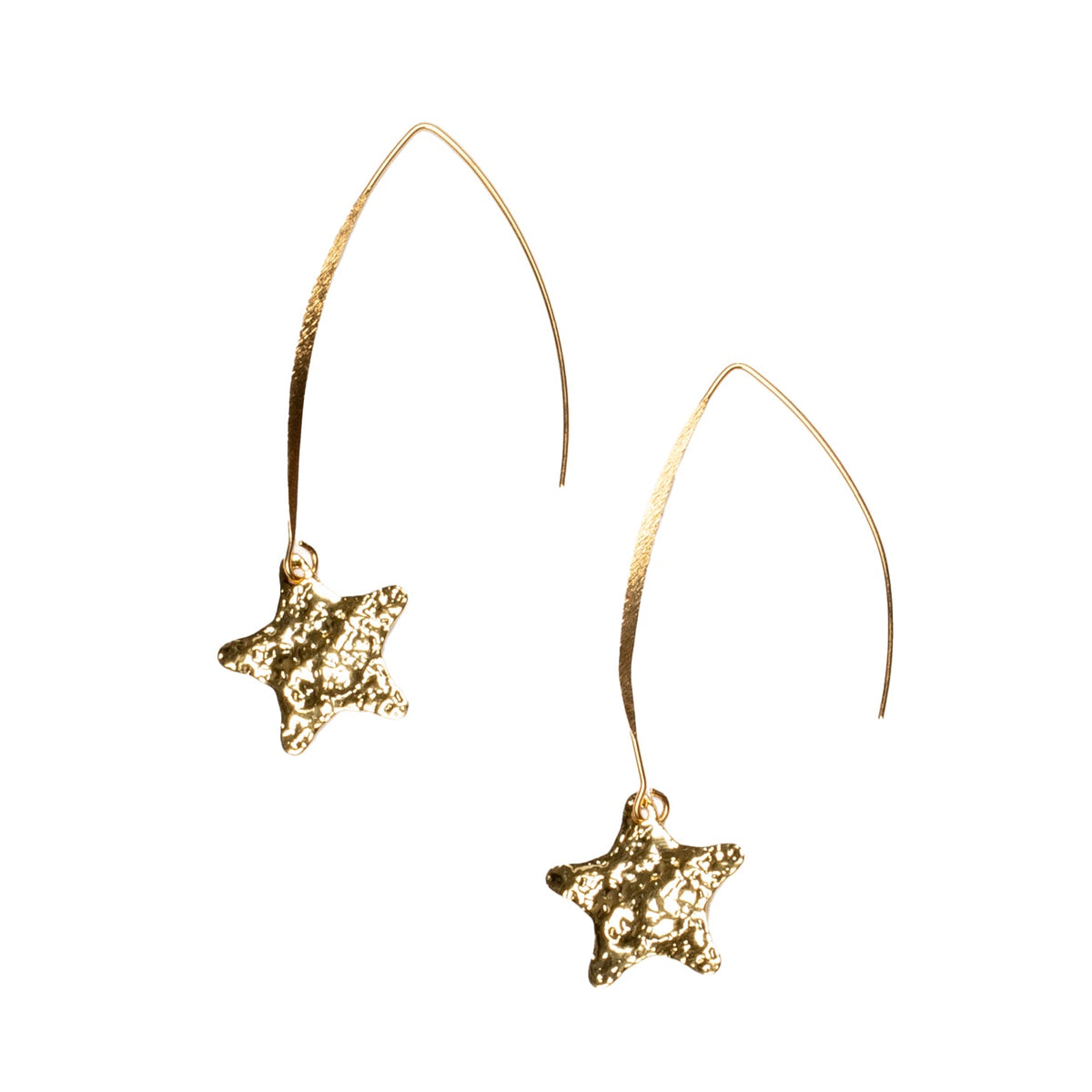 Boucles d'oreilles pendantes étoile martelée - Plaqué or