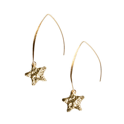 Boucles d'oreilles pendantes étoile martelée - Plaqué or