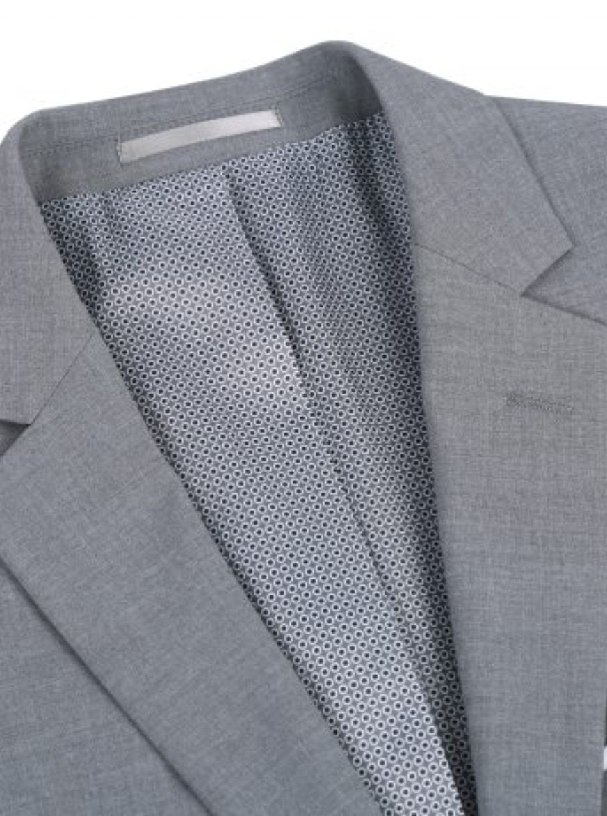 CRÉEZ VOTRE FORFAIT : Costume ajusté gris extensible (le forfait comprend un costume 2 pièces, une chemise, une cravate ou un nœud papillon, une pochette assortie et des chaussures)