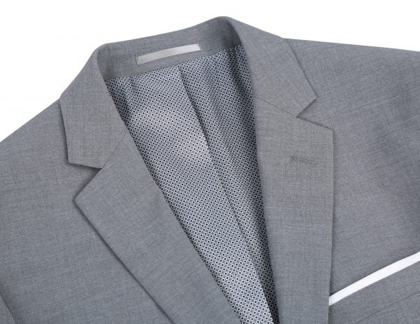 CRÉEZ VOTRE FORFAIT : Costume ajusté gris extensible (le forfait comprend un costume 2 pièces, une chemise, une cravate ou un nœud papillon, une pochette assortie et des chaussures)