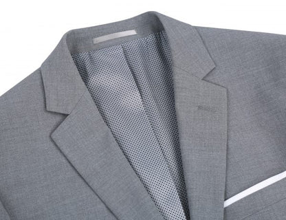CRÉEZ VOTRE FORFAIT : Costume ajusté gris extensible (le forfait comprend un costume 2 pièces, une chemise, une cravate ou un nœud papillon, une pochette assortie et des chaussures)