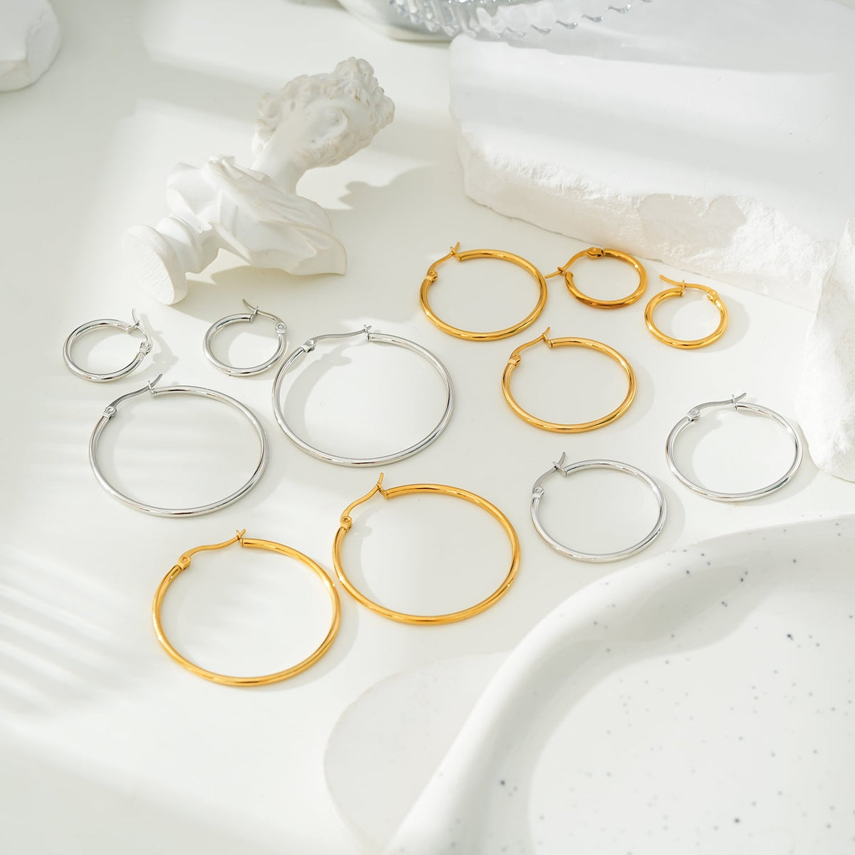 BIANCA Silver: Classic Essential Everyday Basic Round Silver Hoops. Available in 7 Sizes - 1cm to 6cm