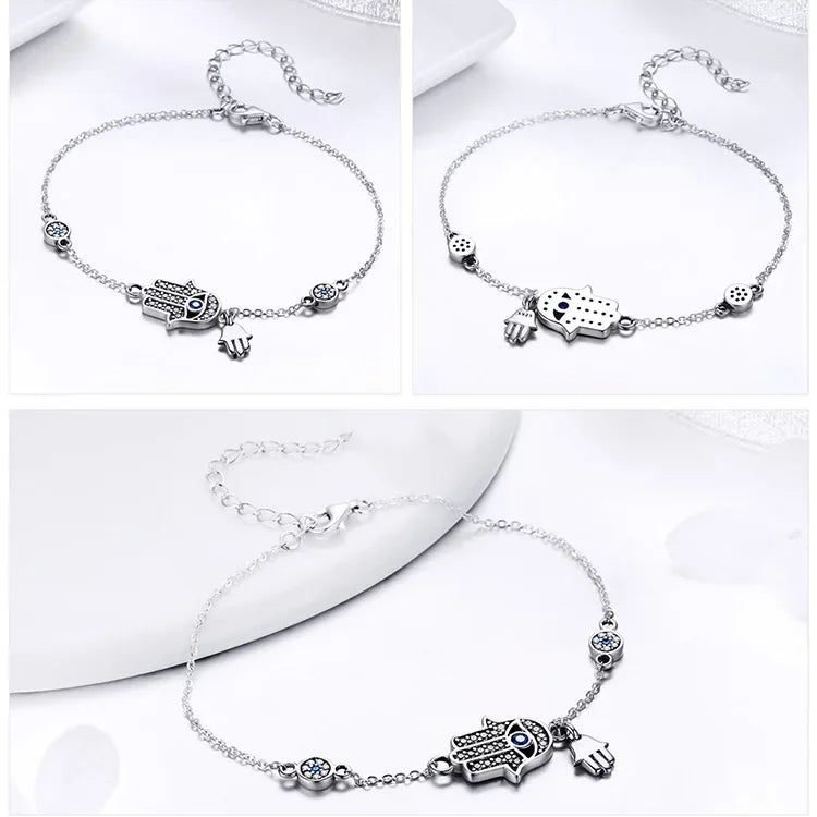 Bracelet breloque mauvais œil bleu en argent sterling – Fermoir mousqueton