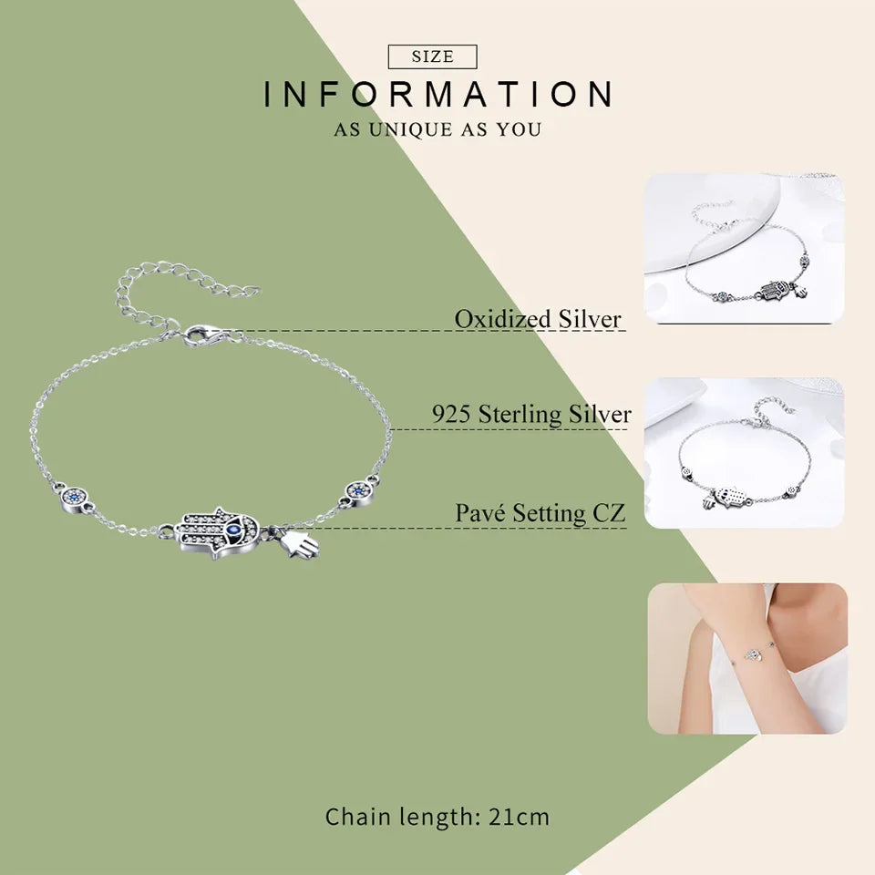 Bracelet breloque mauvais œil bleu en argent sterling – Fermoir mousqueton