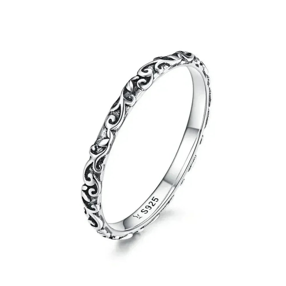 Bague fleurie gaufrée vintage en argent sterling 925