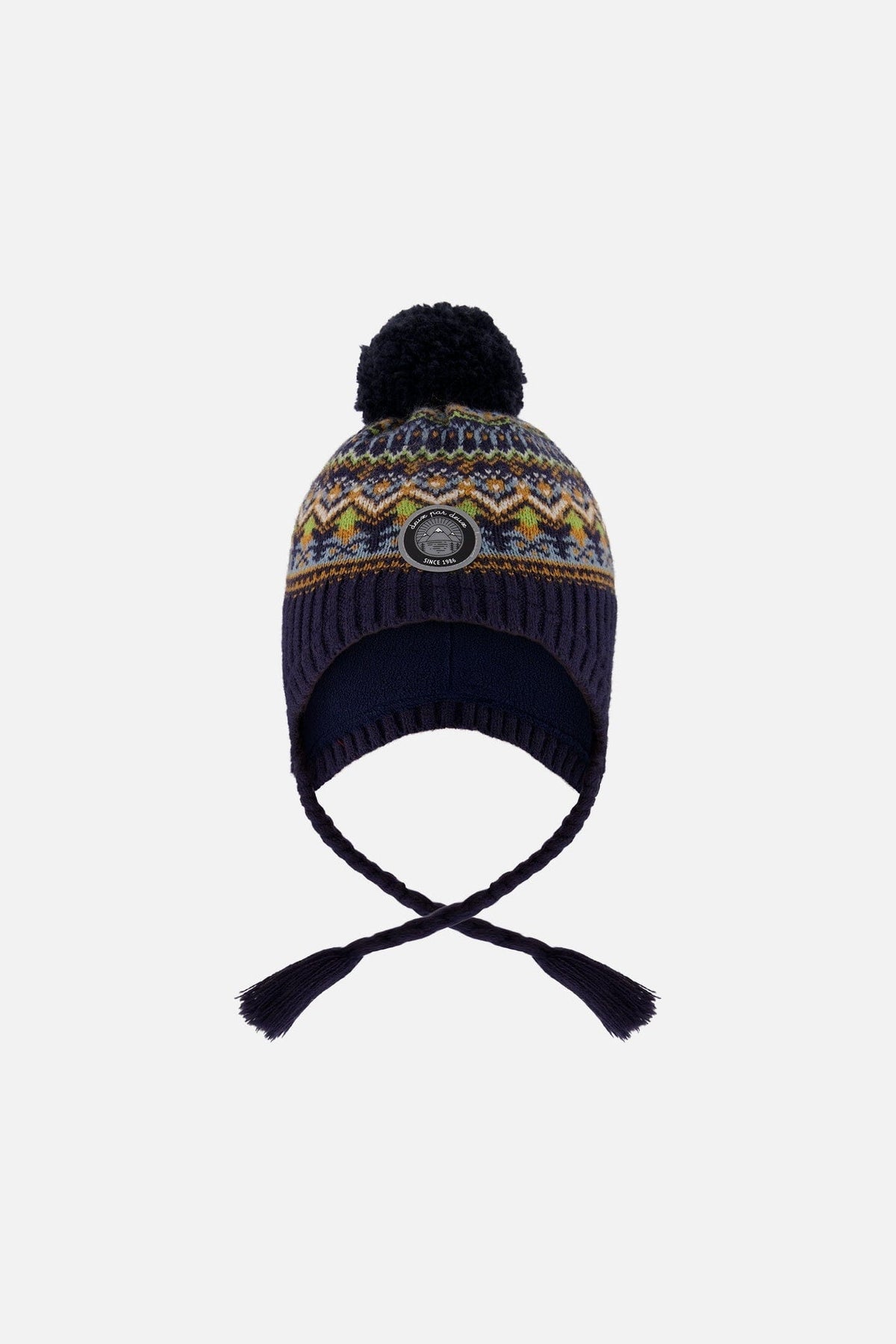 Bonnet péruvien doublé en tricot avec pompon taupe et marine