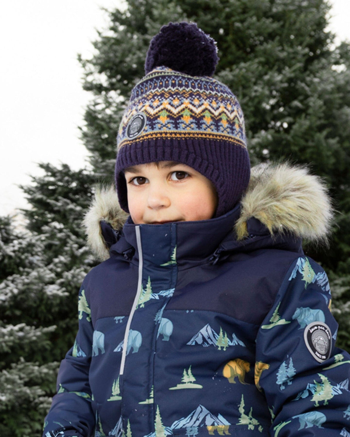 Bonnet péruvien doublé en tricot avec pompon taupe et marine
