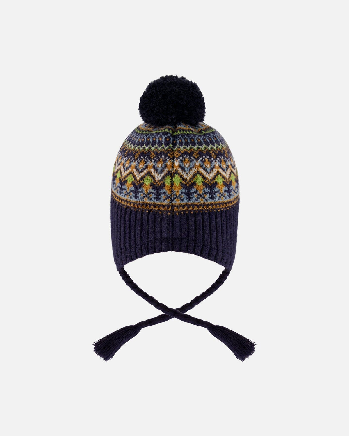 Bonnet péruvien doublé en tricot avec pompon taupe et marine
