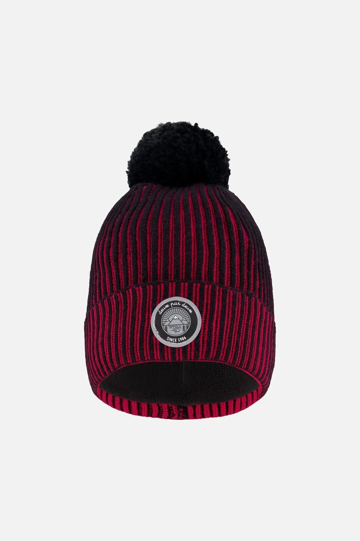 Lined Knit Pompom Hat Red And Black