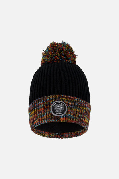 Bonnet d'hiver en maille doublé avec pompon noir et multicolore