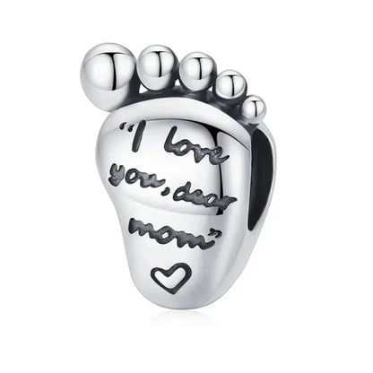 Breloque en argent sterling 925 amour maternel, pendentif pieds de bébé touchants pour bracelet