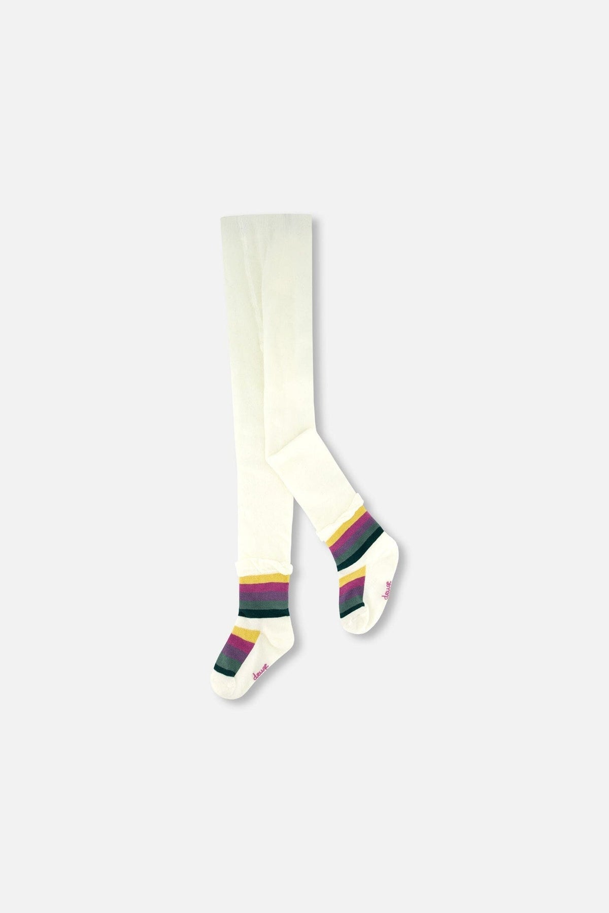 Collant en maille à pieds rayés blanc cassé