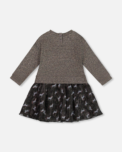 Robe Bicolore Noire Avec Jupe En Mesh Et Cœur