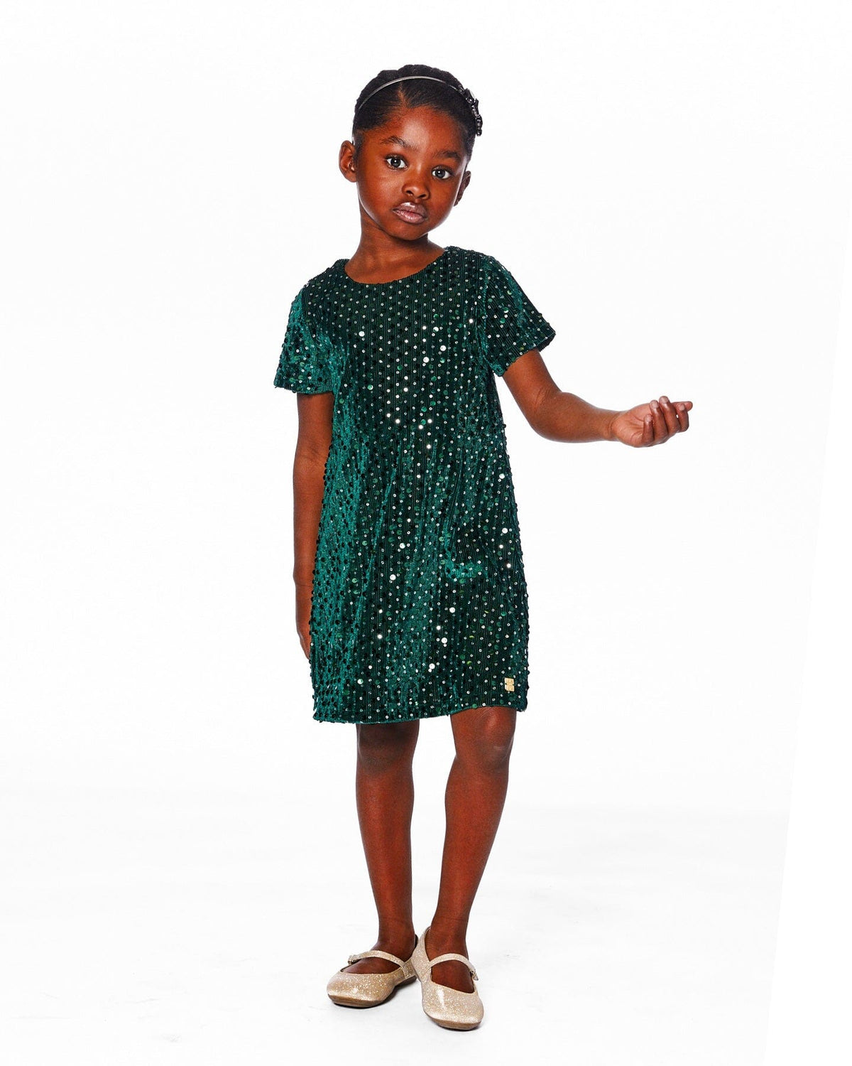 Robe courte en velours manches courtes vert forêt