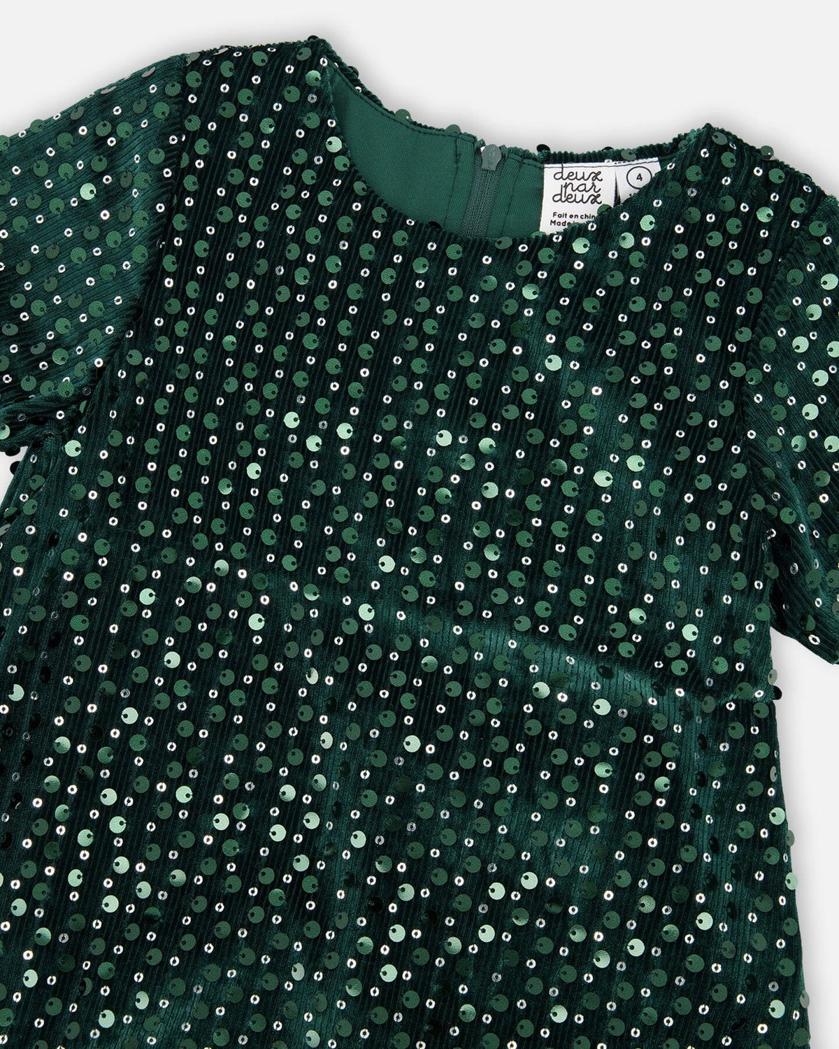 Robe courte en velours manches courtes vert forêt