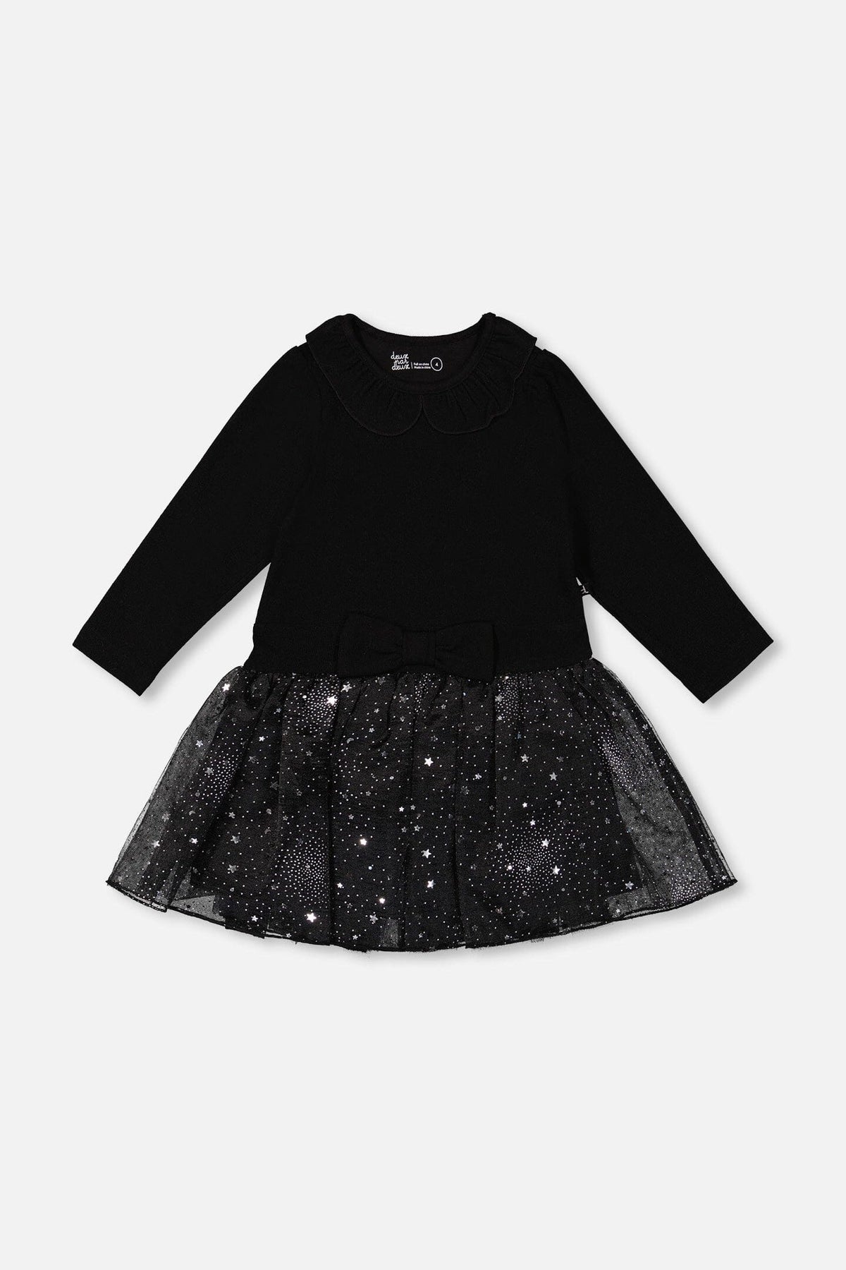 Bi-Material Dress With Glittering Skirt Black