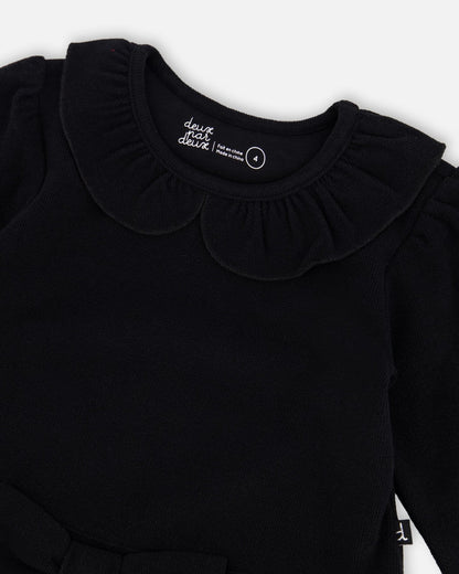 Bi-Material Dress With Glittering Skirt Black