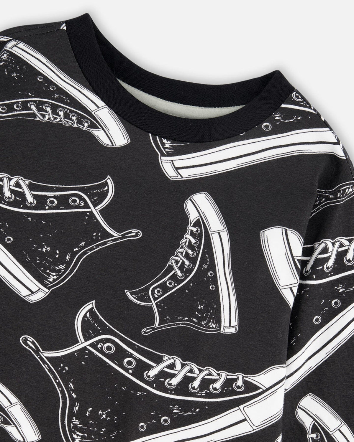 T-shirt à manches longues en coton biologique à imprimé intégral Noir