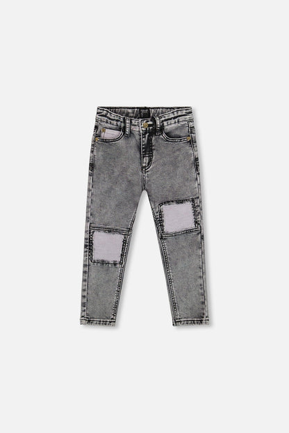 French Terry Black Denim Pants With Contrasting Patch