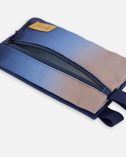 Trousse double dégradé bleu et beige