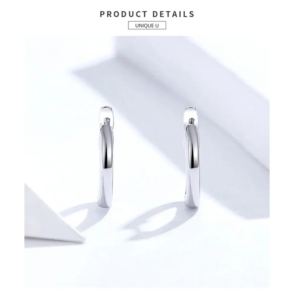 Boucles d'oreilles créoles en argent sterling véritable - Couleur or rose élégante - Bijoux de mode pour femmes SCE808