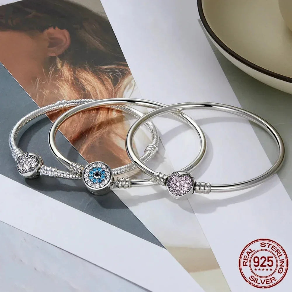 Bracelet jonc en chaîne serpent en argent sterling avec pavé de zircones cubiques